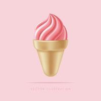 3D ice cream cones. Vector Illustration in cartoon minimal 3D style