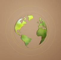 3d Rendering. Planet earth icon eco papercut on brown background. Earth day concept. with copy space. photo