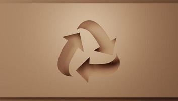 3d Rendering. Recycle icon eco papercut on brown background. nature concept.with copy space. photo