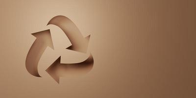 3d Rendering. Recycle icon eco papercut on brown background. nature concept.with copy space. photo