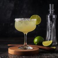 Delicious margarita cocktail with lime and salt photo