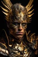 Male daemon warrior in black and gold armor photo