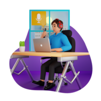 Man Listening To Podcast While Working, 3D Character Illustration png