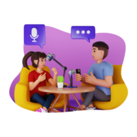 Friends Talking While Having Podcast, 3D Character Illustration png