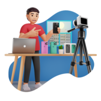 Man Making Cell Phone Review Video, 3D Character Illustration png