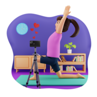 femme tournage yoga vidéo Didacticiel 3d personnage illustration png
