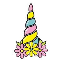 Colored unicorn horn. Color isolated vector illustration in cartoon style.