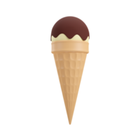 Vanille Eis Sahne Dessert mit Schokolade Glasur und Waffel Kegel im Strand Konzept Sommer- Thema, png transparent Hintergrund, 3d Element, 3d Illustration