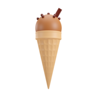 Chocolate ice cream dessert with choco ball, choco bar, and waffle cone in Beach Concept Summer Theme, PNG transparent background, 3D element, 3D illustration