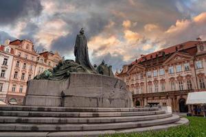 Main old square and Jan Hus monument. photo