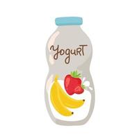 fresa yogur con cuchara dentro en blanco fondo, vector