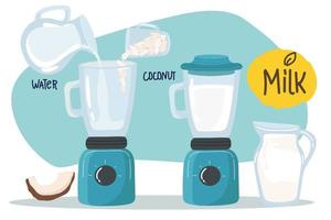 Recipe How to make coconut milk recipe Coconut, Infographic How to make coconut milk cartoon vector. Add coconut water to blender Vegetable milk. Vegetarian drink vector