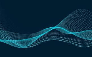 Abstract futuristic dotted lines and smooth low poly grid, oscillating and floating on blue dark background. vector