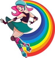 Skateboarding girl with a rainbow background vector