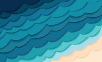 Abstract sea waves. nautical background in paper cut style. Marine wallpaper. 3d wallpaper with cut out waves. Blue color layers with smooth shadow papercut art. Origami geometric shapes