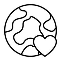 World globe with heart sign denoting icon of love earth in trendy style, international earth day vector