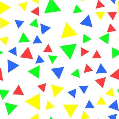 Geometric seamless pattern of vibrant green, red, blue, yellow triangles for textile, paper and other surfaces