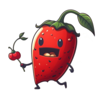 cute happy red chili pepper character AI Generative png