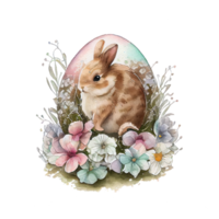 aquarelle lapin printemps fleurs Pâques png