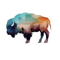 årgång vattenfärg bison png