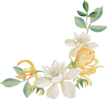 watercolor white gardenia and Thai style flower bouquet wreath frame png