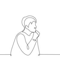 hombre sentado en perfil - uno línea vector dibujo. concepto filósofo, pensando persona