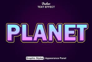 planet text effect with blue color graphic style and editable. vector