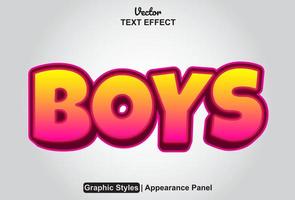 boys text effect with pink graphic style and editable. vector