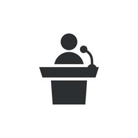 Speaker icon in flat style. Conference podium vector illustration on isolated background. Public speech sign business concept.