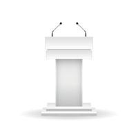 Speaker icon in flat style. Conference podium vector illustration on isolated background. Public speech sign business concept.