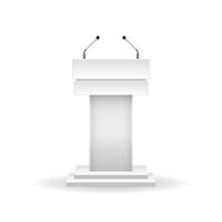 Speaker icon in flat style. Conference podium vector illustration on isolated background. Public speech sign business concept.