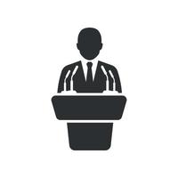 Speaker icon in flat style. Conference podium vector illustration on isolated background. Public speech sign business concept.