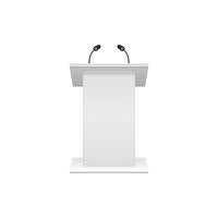 Speaker icon in flat style. Conference podium vector illustration on isolated background. Public speech sign business concept.