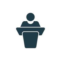 Speaker icon in flat style. Conference podium vector illustration on isolated background. Public speech sign business concept.