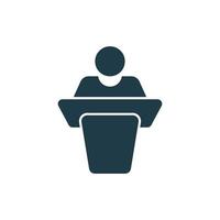 Speaker icon in flat style. Conference podium vector illustration on isolated background. Public speech sign business concept.