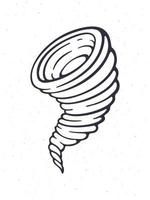 Hand drawn doodle of tornado swirl. Cartoon sketch. Destructive phenomenon of nature. Funnel of hurricane whirlwind storm vector