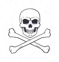 Hand drawn doodle of skull Jolly Roger with crossbones at the bottom vector