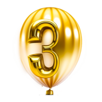 Balloon in the shape of the number three isolated 3d rendering png