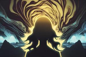 silhouette of a person Psychic Waves retro photorealistic,unreal engine photo