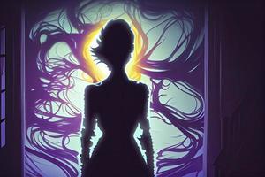 silhouette of a person Psychic Waves retro photorealistic,unreal engine photo