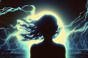 silhouette of a person Psychic Waves retro photorealistic,unreal engine photo