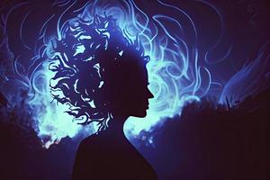 silhouette of a person Psychic Waves retro photorealistic,unreal engine photo