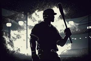 Silhouette, the image of a baseball player with a bat on the background of the stadium photo