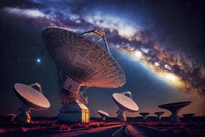 Astronomy deep space radio telescope arrays at night pointing into space photo