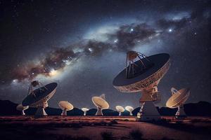 astronomía profundo espacio radio telescopio matrices a noche señalando dentro espacio foto