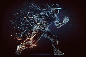 Abstract baseball player from particles, lines and triangles on blue background. All elements on a separate layers photo