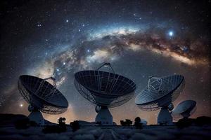 Astronomy deep space radio telescope arrays at night pointing into space photo