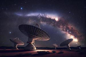 Astronomy deep space radio telescope arrays at night pointing into space photo