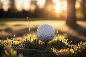 golf ball on tee in a beautiful golf course with morning sunshine.Ready for golf in the first short photo