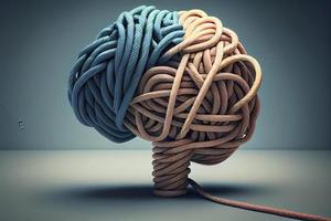Brainstorming and brainstorm concept or psychology symbol as a creative human mind made of rope and thread in a 3D illustration style photo